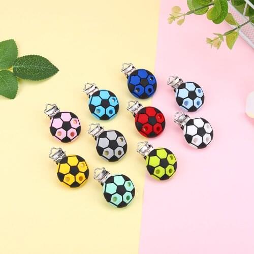 Sunrony 3pcs Round Football Shaped Baby Pacifier Clips Silicone Teether Clip DIY Baby Chain Nipple Holder Rodent Nursing