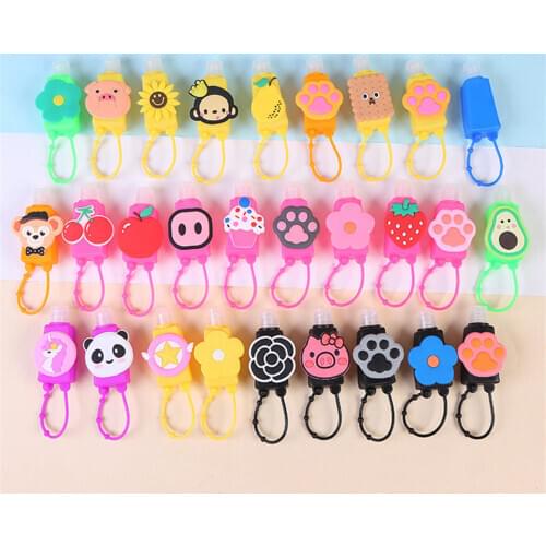 30ML Cute Cartoon Animals Fruit Silicone Mini Hand Sanitizer Holder Travel Portable Gel Holder Hangable Liquid Dispenser Bottles