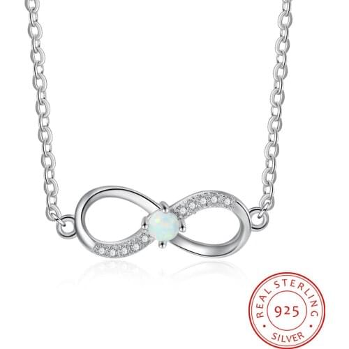 925 Sterling Silver Infinity Necklaces Endless Love Women Opal Necklaces Cubic Zircon Crystal Fine Jewelry Gift for Girls