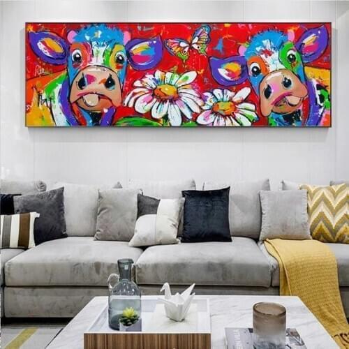 Abstract Cow Canvas Paintings on The Wall Art Posters and Prints Vrolijk Schilderij Wall Decorative Pictures Home Decor