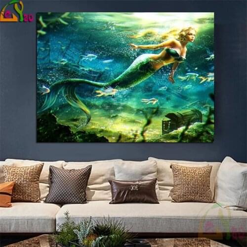 5d diy Diamond Painting Mermaid in the Water Diamond Embroidery Fantasy Full Drill Square/Round Rhinestones Mosaic Home Decor