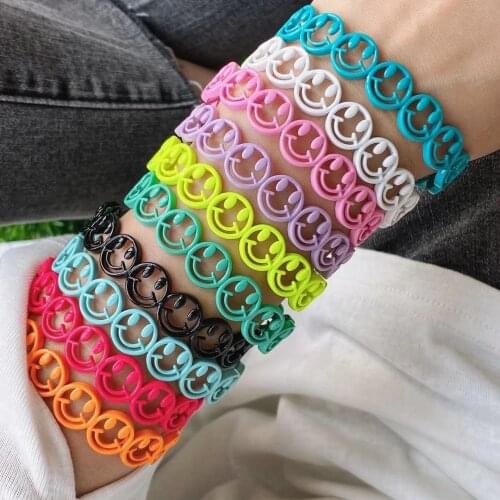 5PCS, Colorful Smiley Face Bangle for Women Open Cuff Bracelet Bangles Fashion Summer Jewelry Gifts