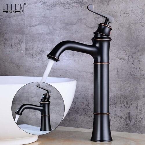 Black Faucets Bathroom Vessel Sink Mixer Tap Oil Rubble Bronze Water Basin Faucet Deck Mounted Single Handle ELF1403B