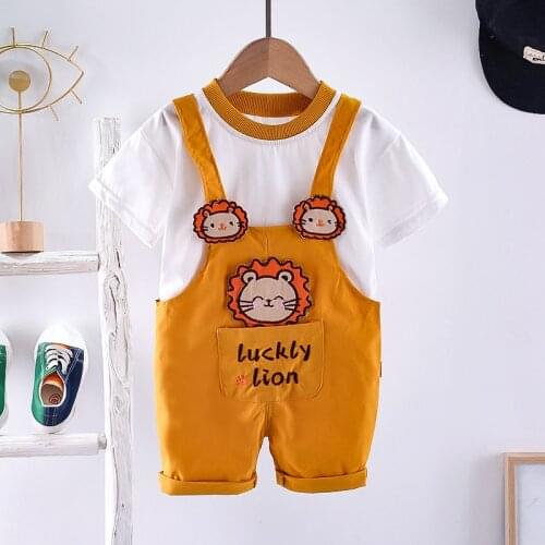 Childrens Clothes Boys Girls Outfits Baby Short Sleeve T-shirts Suit Cartoon Kids Overalls Tops Thin Child Two Piece Set Summer