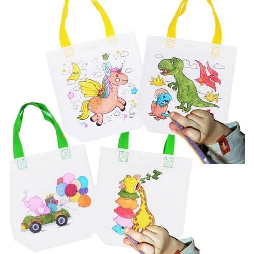 Double Sides Drawing Bags Children Kids Handmade Art Carft Painting Cartoon Animal Unicorn Dinosaur Non-Woven Color Filling Toys