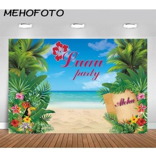 MEHOFOTO Summer Backdrop Luau Party Hawaii Aloha Birthday Party Banner Photo Booth Background Beach Photography Backdrops