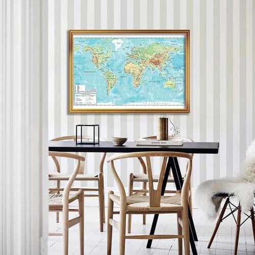 84*59cm Canvas Turkish World Map Personalized Topography Map Posters and Prints Room Home Office School Decoration Wall Painting