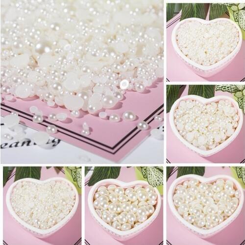2.5mm-12mm Beige ABS Imitation Pearls Half Round Flatback Resin Pearl Glue On Rhinestones Beads Nail Art Crafts Diy Decoration