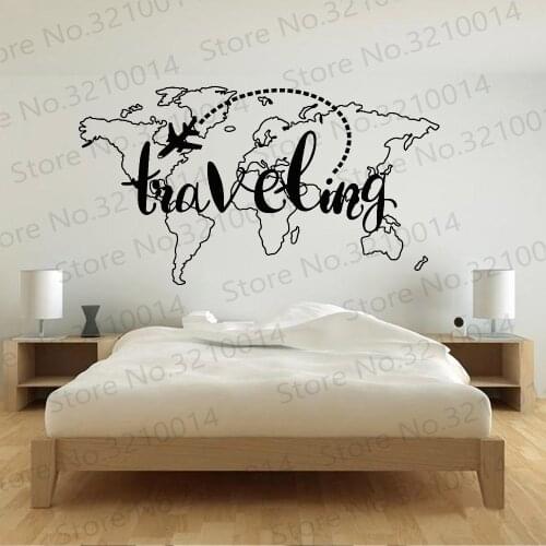 Traveling Map Vinyl Wall Decal Vacation Tourism Aircraft Country Wall Stickers Home Decoration Accessories For Living Room PW593