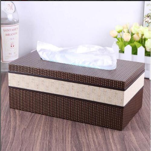 Classic royal large rectangle rattan-texture leather tissue box toilet paper storage pumping napkin holder case dispenser 420B