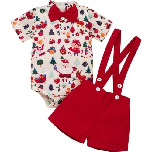 Baby Boy Christmas Romper Clothes Set With Bow Santa Claus Bodysuit+Suspenders Gentleman Suit Toddler Set Infant Clothing Outfit