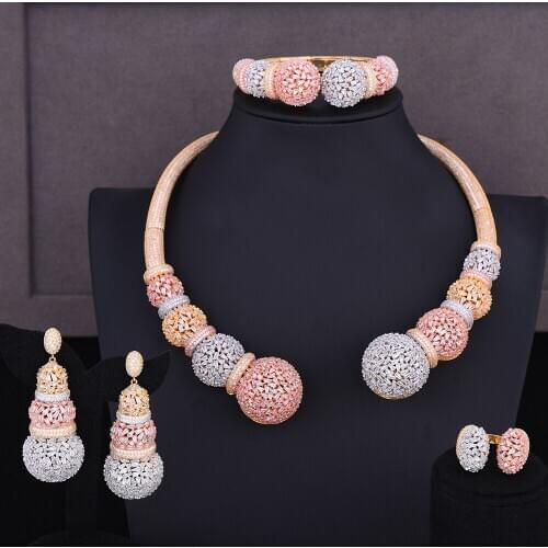 LARRAURI Famous Brand Wedding Bridal Luxury Nigerian Dubai Jewelry Sets For Women Disc Balls Cubic Zircon Jewelry Sets 2020