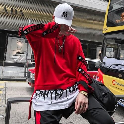 Fashion Mens Clothes Hip Hop Streetwear Streamer Stitching Fleece Sweatshirts Hoodies Winter Thick Warm Cotton Hooded Pullovers