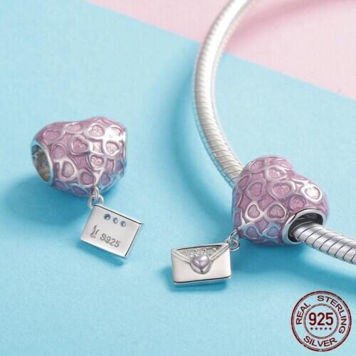 Fashion Real 925 Sterling Silver Letter Love Heart Beads Charm Fit Necklace Pendant For Women DIY Bracelet Jewelry SCC1080