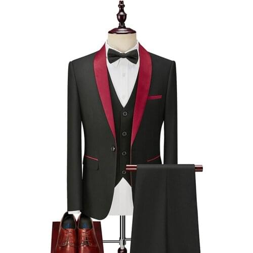 Men Tuxedos Slim Fit Business Party Groom Wedding Suits Prom Ball Banquet Marriage Evening Dinner Costume 3 Pieces Shawl Lapel