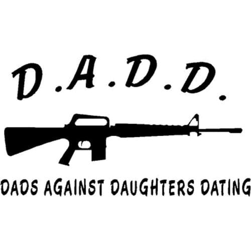 16.5CM*9.6CM Decal Dads Against Daughters Dating AK47 AR15 Dad Fun Car Stickers Car Styling And Decoration Black Sliver C8-0535