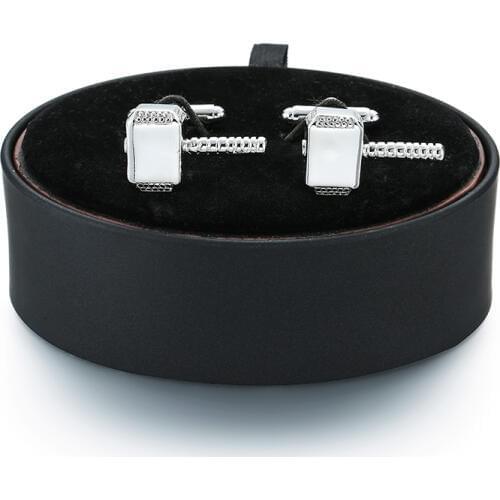 A new French fashion mens hammer Cufflinks black leather box brand silvery Thor Cufflinks box set