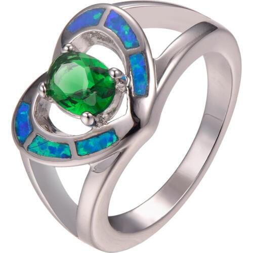 New Arrival Simulated Emerald With Blue Fire Opal925 Sterling Silver Ring Size 6 7 8 9 10 R1352