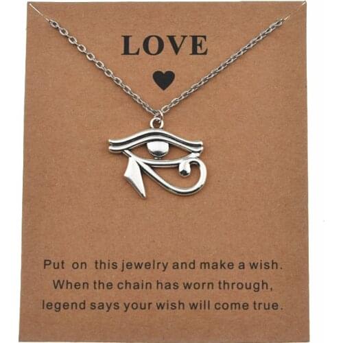 Punk Style Ancient Egypt Eye Of Horus Pendant Necklace with Wish Love Card Jewelry for Women Men Horus Eye Amulet Necklace Gifts