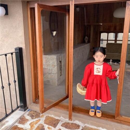 Girl Dress Kids Baby Gown 2021 Red Spring Autumn Toddler School Uniform Dresses Christmas Cotton Children Clothing