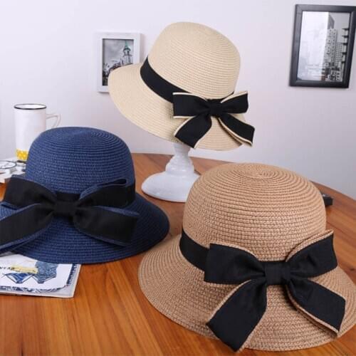 Q Adjustable Big Wide Brim Beach Hat Sun Hats Ribbon Round Bow UV Protections 1Pcs Outdoors Accessories Summer Straw Cap