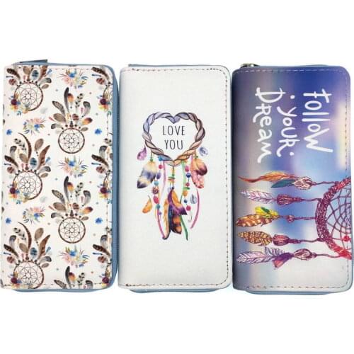 Valentine Gifts Dreamcatcher Print Womens Wallet and Purses Zip Around Travel Vegan Wallet Slim Female Card Holder Coin Pocket