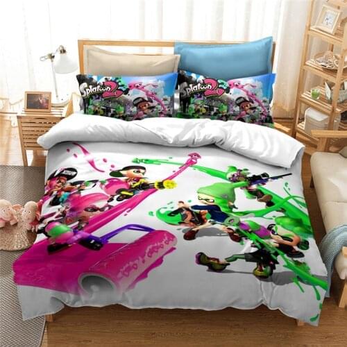 Hot Game Splatoon 2 3d Bedding Set Shooting Colorful Duvet Cover Set Bed Linen Twin Full Queen King Kid Bedclothes Free Shipping