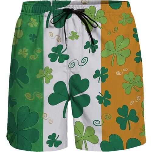 Casual Shorts St Patricks Day Four Leaf Clover Short Pants Breathable Beach Pants Sports Shorts Holiday Style Men Board Shorts