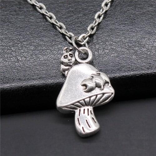 Simple 2 Colors 25x16mm Caterpillar Mushroom Charms Pendant Necklace For Women Lady Girl Jewelry Gift