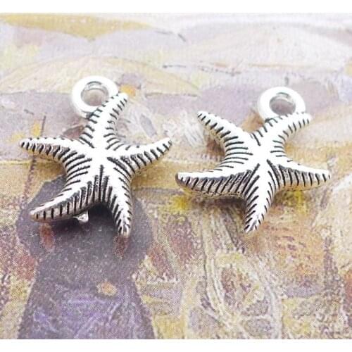 RAINXTAR Fashion Alloy Antique Silver Color Starfish Charms 14*16mm 100pcs AAC586