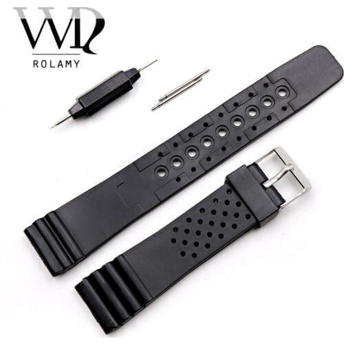 Rolamy 20mm Watch Band Strap Wrist Belt For Rolex Omega Panerai Tag Watch Replacement Silicone Rubber Straight End Watchband