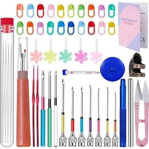 RORGETO Punch Needle Set 43 Pcs Punch Needle Embroidery Kit with Seam Ripper Threader and Beading needles for Embroidery Craft
