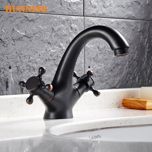 Contemporary Hot and Cold Basin Faucet Dual Handle Single Hole Bathroom Sink Mixer Faucet High Quality Solid Brass Bathroom Tap
