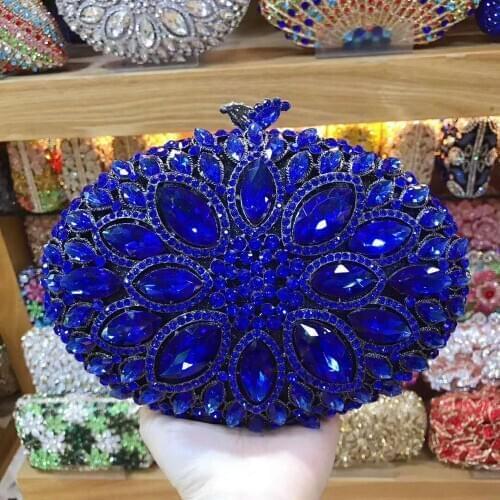 XIYUAN Luxury blue Crystal Diamond Evening Clutch Bag bridal Wedding Sparkly Rhinestone Cocktail banquet Bag pochette Purse gift
