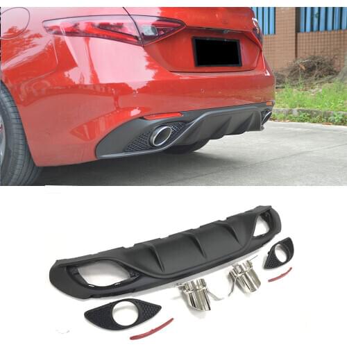 PP Material Rear Lip Diffuser Spoiler with Steel Exhaust for Alfa Romeo Giulia Standard 2016-2018 Sport Style Bumper Guard