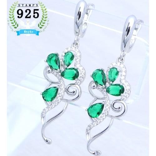 Green Emerald Stone Vine Flower-shaped Earrings for Women 925 Sterling Silver Wedding Earrings Inlaid with Crystals