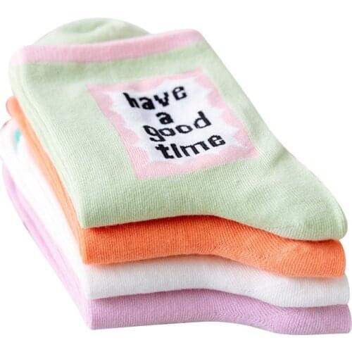 Women Solid Block Letter Patterned Cotton Socks Original Casual Breathable Thin Socks For Ladies College Style Joker Sox