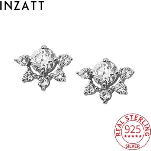 INZATT Real 925 Sterling Silver Zircon Round 14K Stud Earrings For Women Hiphop Fine Jewelry Piercing Accessories Drop Shipping