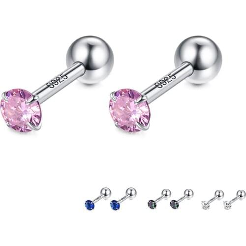SILVERHOO 925 Sterling Silver Earrings For Women Multi-Color Allergy Free Cubic Zirconia Stud Earring Hot Sale CZ Fine Jewelry