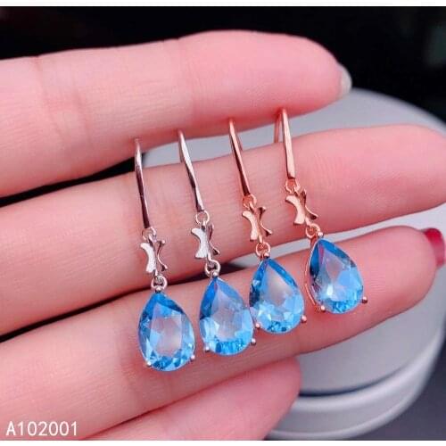 KJJEAXCMY fine jewelry natural blue topaz 925 sterling silver women earrings support test luxury
