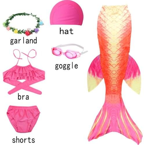 6pcs/1lot Girls Mermaid Tail Swimsuit Kids the Little Mermaid Costume Cosplay Beach Clothes Bathing Suit without Fin