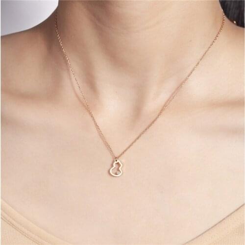 Fashion Set Zircon Jewelry 2021 Trend 500mm Stainless Steel Chain On The Neck Women Rose Gold Hollow Gourd Pendants YMS N227