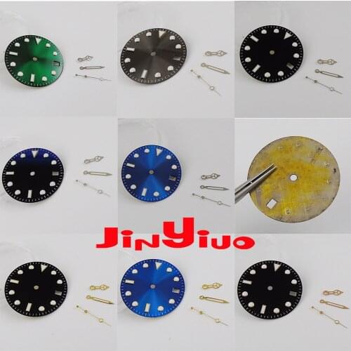 28.5mm Sterile Black Men Watch Dial Date Window Fit NH35 Movement 2 Feets Gold edge