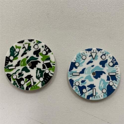 29mm Watch Dial with Green Luminous Camouflage Literals Watch Accessories for NH35 NH36 for Miyota 8215 8200 821A Movement
