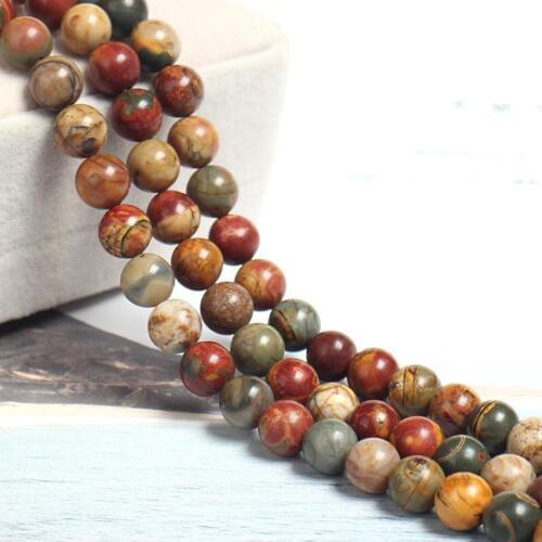 4/6/8/10/12mm Natural Picasso Red Line Turquoises Stone Beads Round Loose Red Picasso Jaspers Stone Beads For Jewelry Making DIY