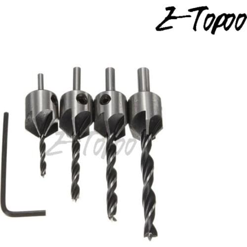 4pcs 3mm-6mm HSS 5 Flute Countersink Drill Bit Set Carpentry Reamer Woodworking Chamfer End Milling