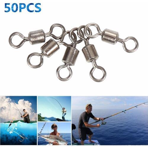 50pcs High Quality Ball Bearing Rolling Fishing Swivel Solid Rings Sea Fishing Hook Connector