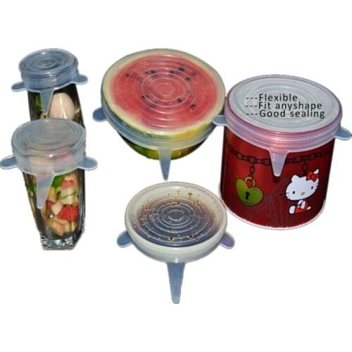 6pcs/Set Reusable Kitchen Bowl Silicone Food Wrap Stretch Lids Pan Cover