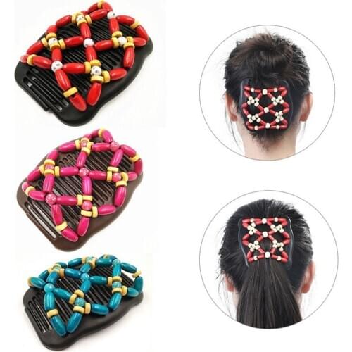 Hair Accessories Wood Plate Made Double Beaded Hair Clip Combs Beads Elastic Hairpin Bun Maker Pins Easy Updo Styling Hair Disk