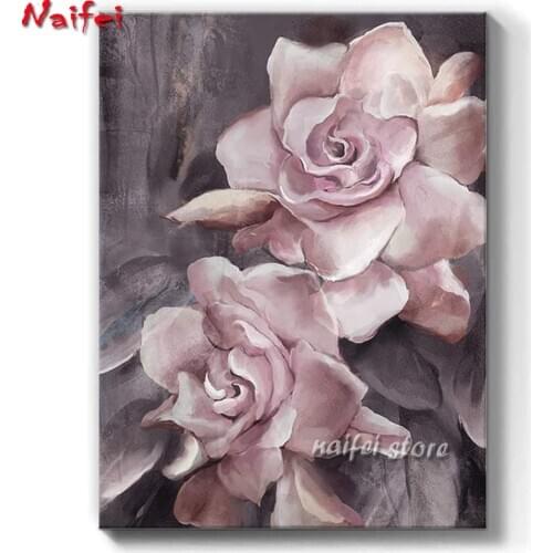 Diamond painting cross stitch pink flower rose painting gray modern romantic artwork,5d,diamond embroidery mosaic crafts gift